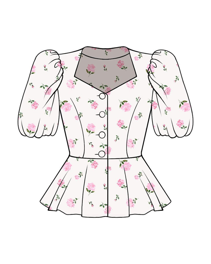 JUDY, MILKY WHITE COTTON JACKET WITH LIGHT PINK ROSES