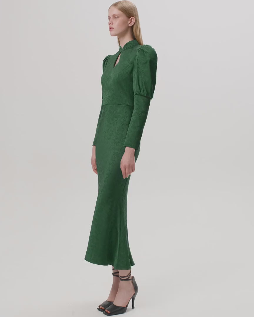 GIANNETTA, GREEN JACQUARD MIDI DRESS