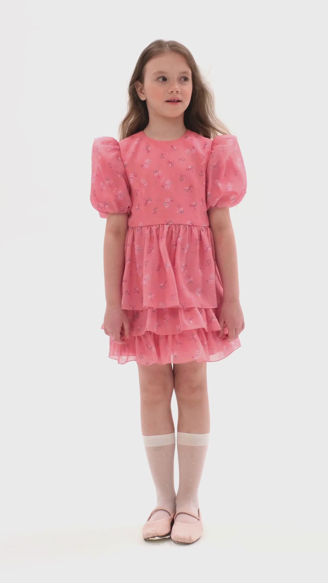 FIFI, A BABY PINK CHILDREN'S DRESS ADORNED WITH SMALL LAVENDER FLOWERS